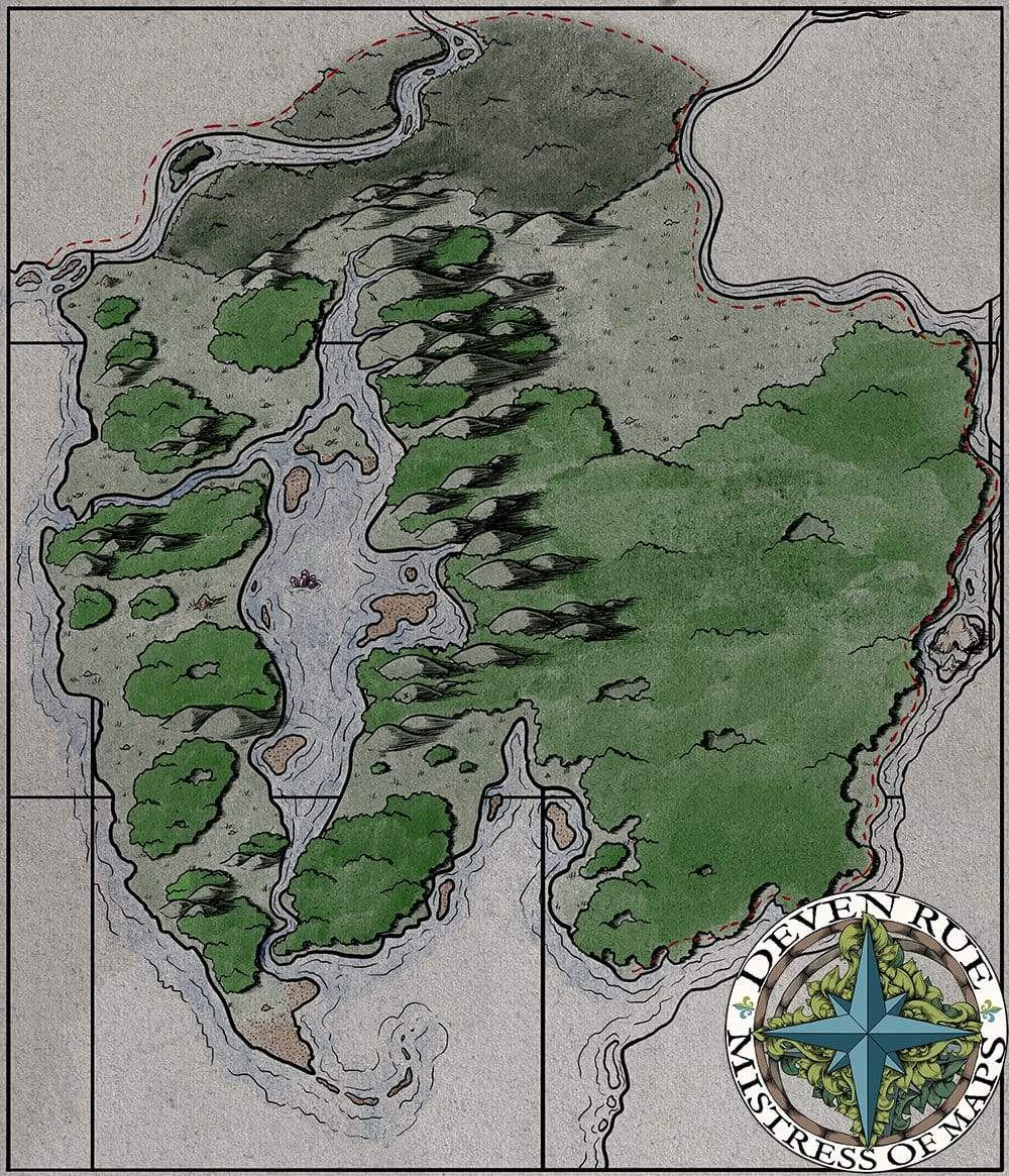 A preview of an unlabeled regional map from the Ayon VTT map pack by Deven Rue.