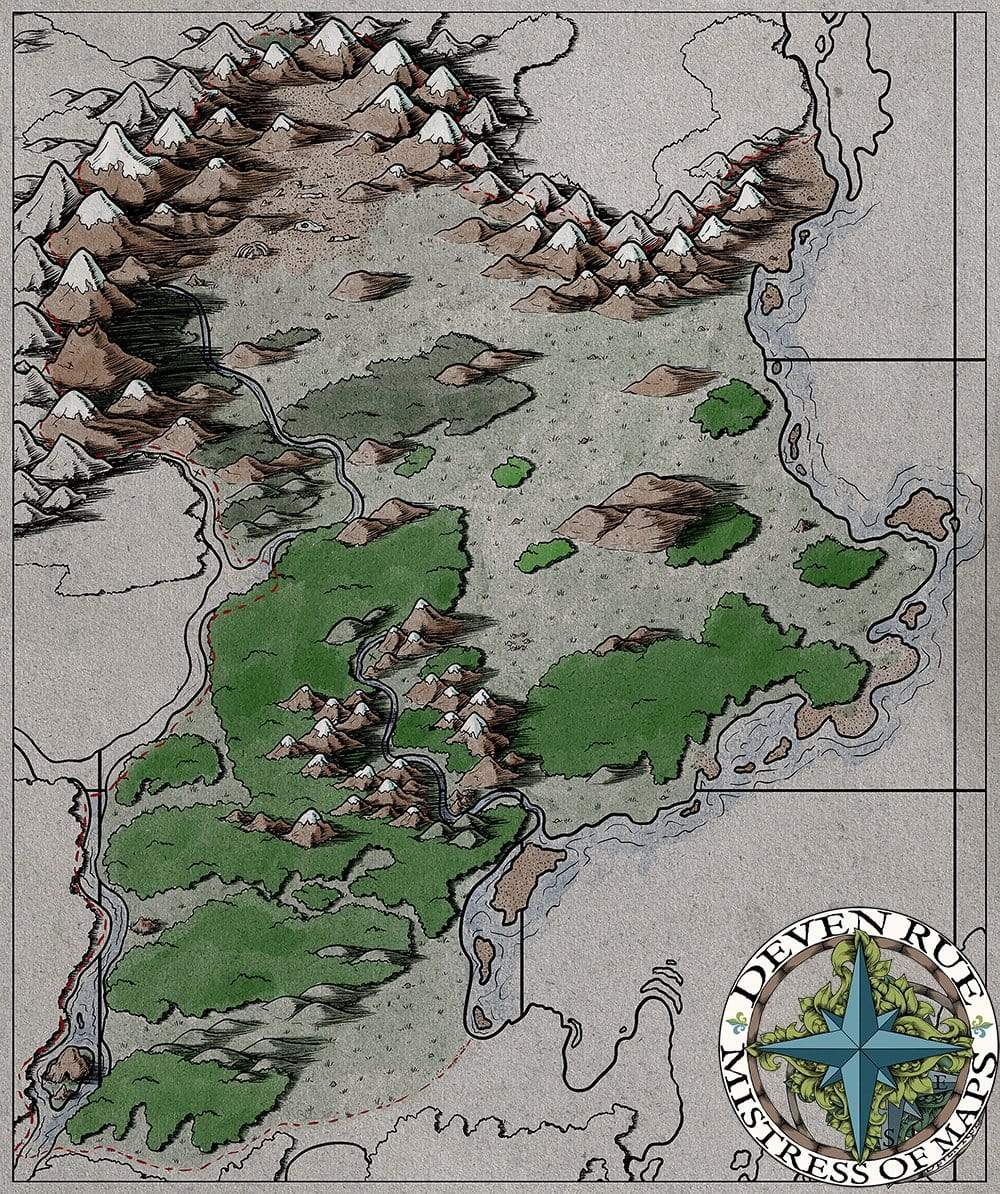 A preview of an unlabeled regional map from the Ayon VTT map pack by Deven Rue.