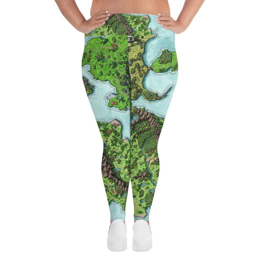 A model wears the curvy sized Euphoros leggings by Deven Rue.