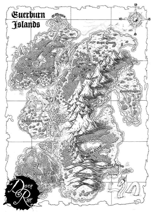 A preview of the black and white Everburn Islands by Deven Rue.