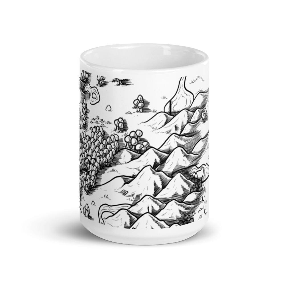 The middle of the map and mug.