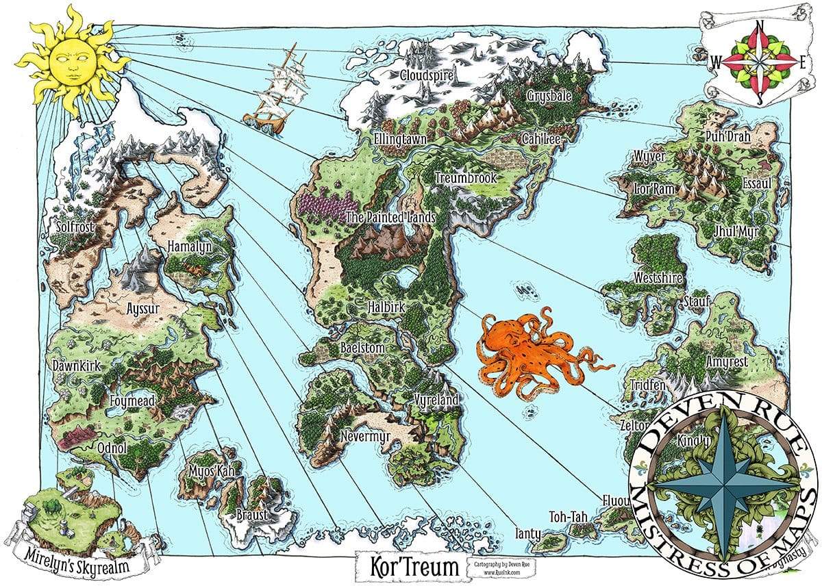 Kor'Treum Printed Map Prop Maps 36x26 Color with text Deven Rue
