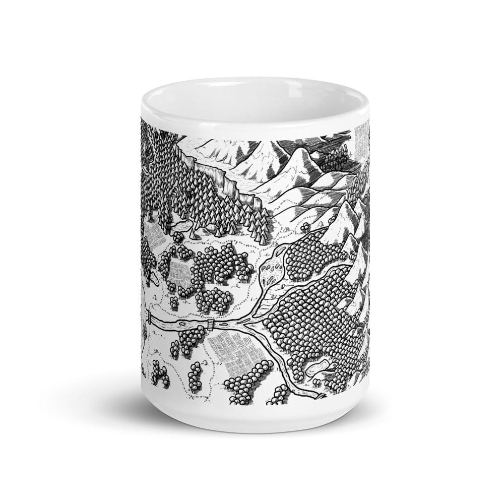 A mug featuring the Pulling into Port black and white map by Deven Rue.