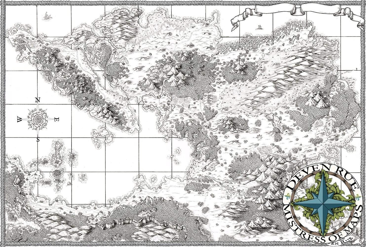 Queen's Treasure Printed Map Prop Maps 36x25 B&W without text Deven Rue