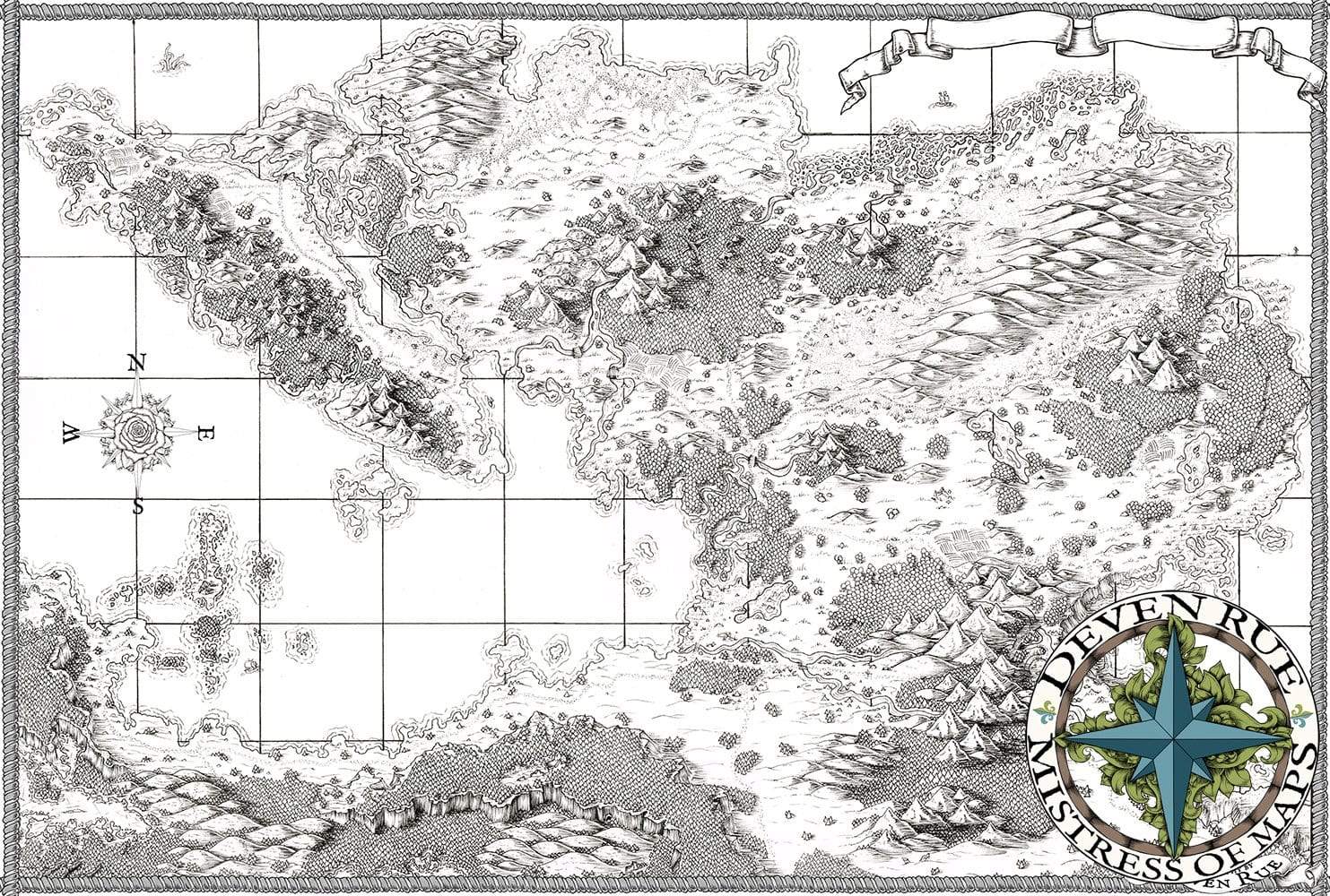 Queen's Treasure Printed Map Prop Maps 36x25 B&W without text Deven Rue
