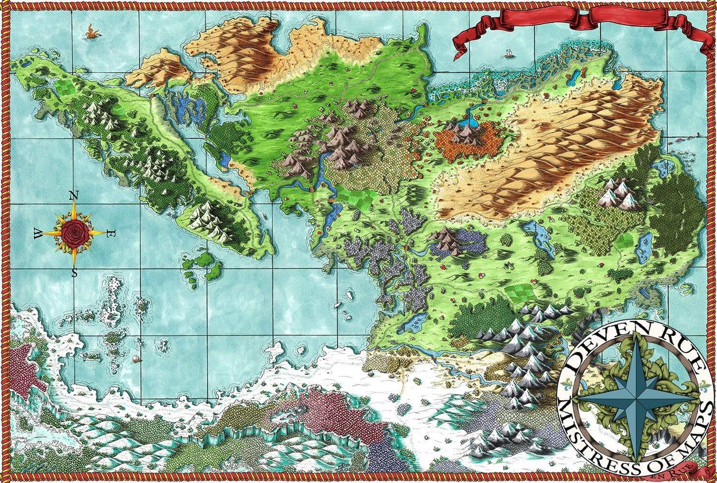 Queen's Treasure Printed Map Prop Maps 36x25 Color without text Deven Rue