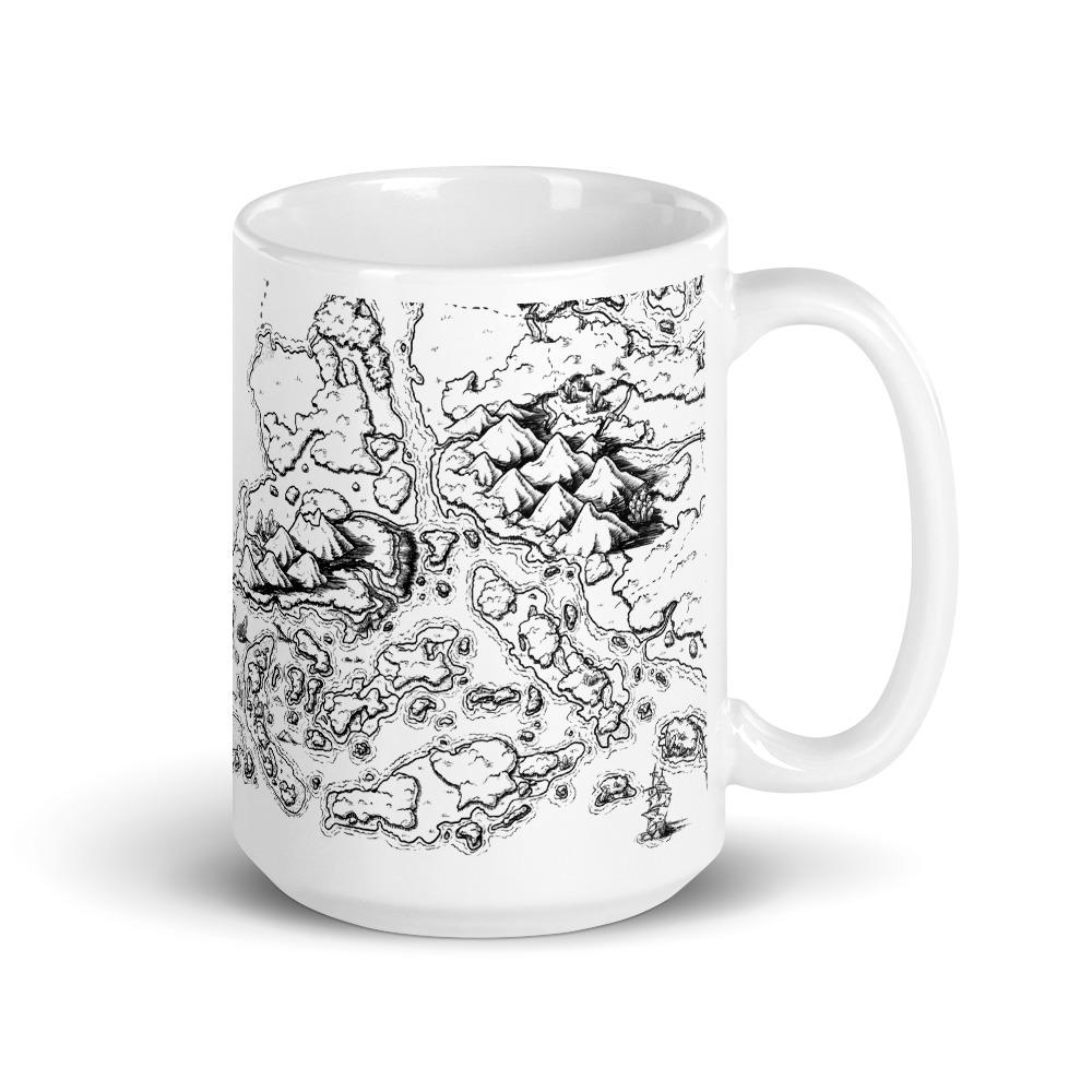 A mug featuring the Ship Graveyard black and white map by Deven Rue.