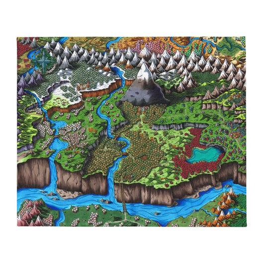 The Steppes of Augrudeen map by Deven Rue is printed on a minky blanket, spread out to show the design.