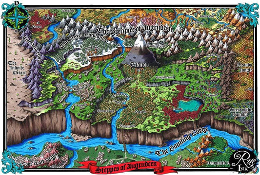 A preview of the Steppes of Augrudeen colored map with labels by Deven Rue.