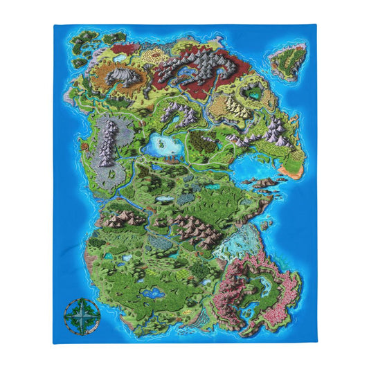 The Taur'Syldor map by Deven Rue is printed on a minky blanket, spread out to show the design.