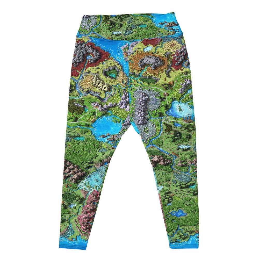 The Taur'Syldor curvy style map leggings by Deven Rue, sitting flat.