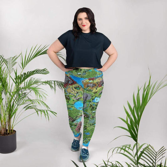 A model wears the Taur'Syldor curvy style map leggings by Deven Rue.