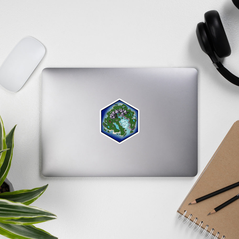A medium version of the previously described sticker in the same setup for scale.