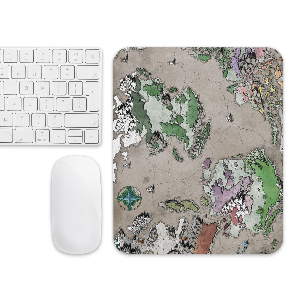 The Ortheiad mousepad with a mouse and a keyboard for scale.