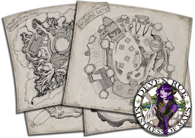 A collage of the illustrated maps for Cyran's Magnificent Walking Marketplace.