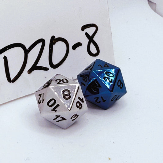 D20-8 Silver & Blue Metal D20s