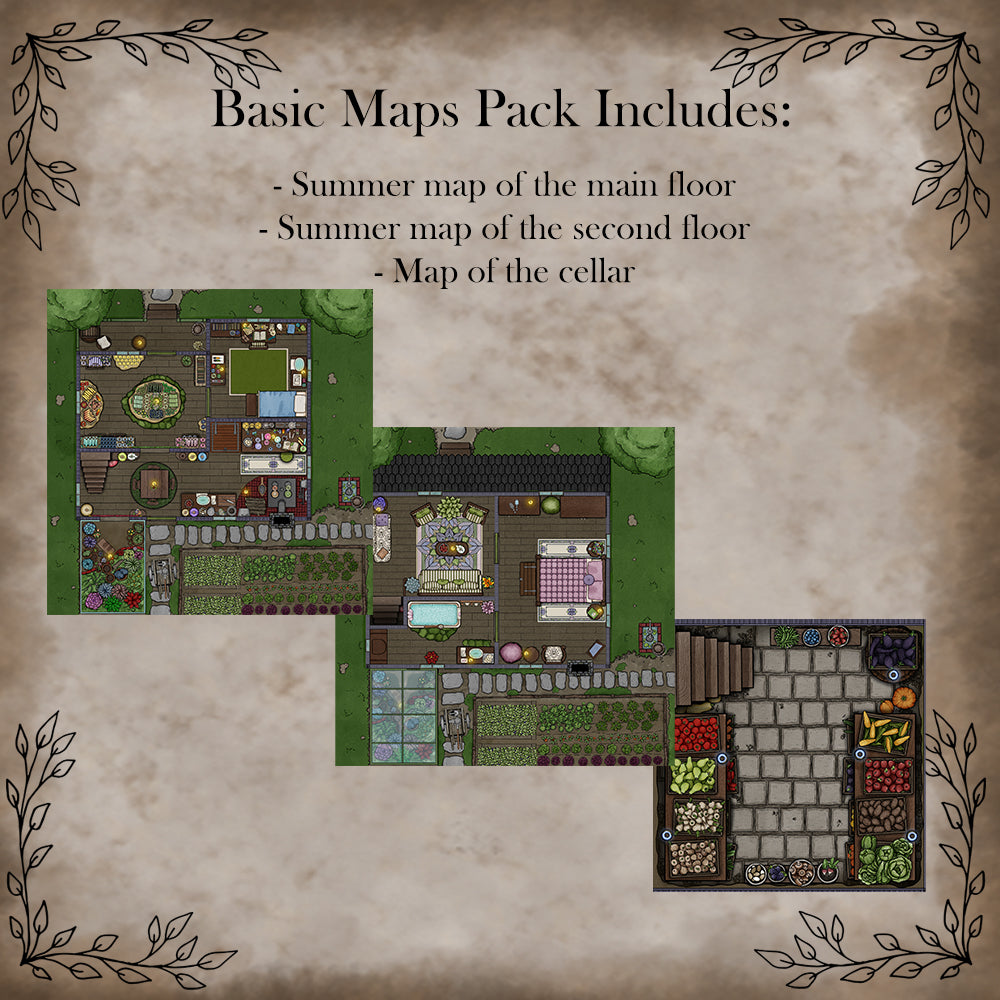 A graphic showing the contents of the Basic Maps Pack with map examples.