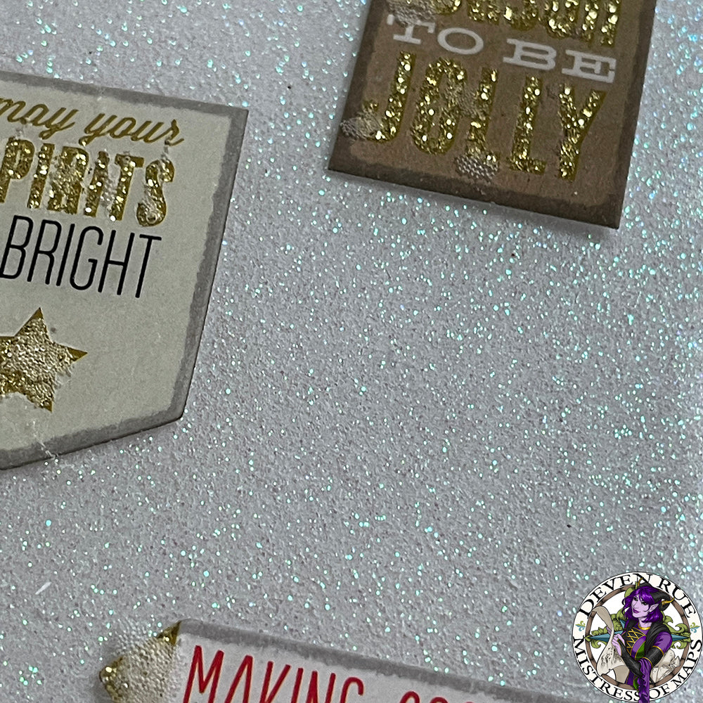 A close up of a resin coaster to show the white glittery background.