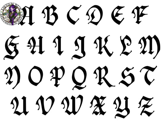 The uppercase alphabet in an elegant pirate themed font.