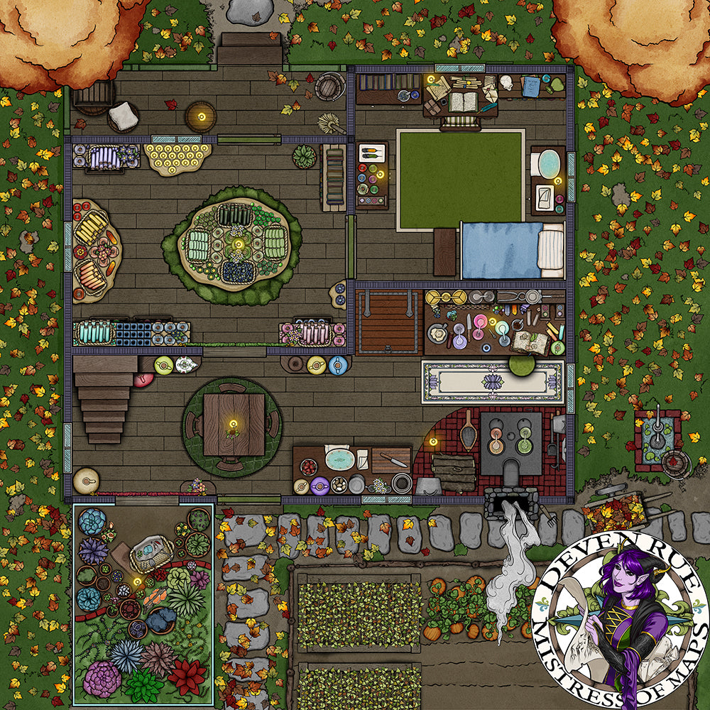 A colored map of the Blooming Bounty Apothecary.