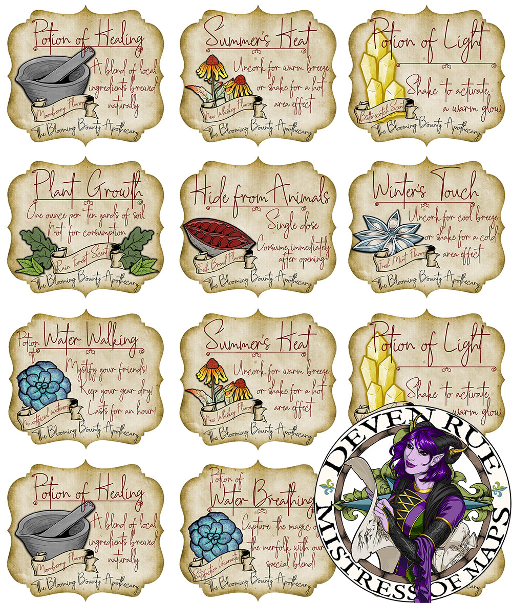 A graphic showing example potion cards.