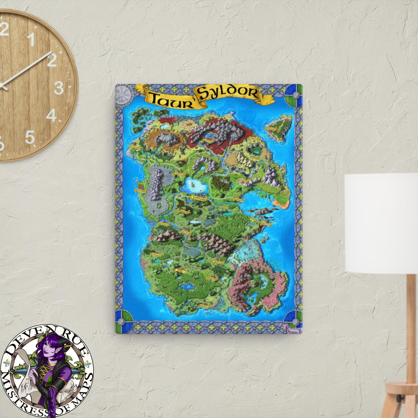 A 12" by 16" canvas print of the color Taur'Syldor map by Deven Rue.