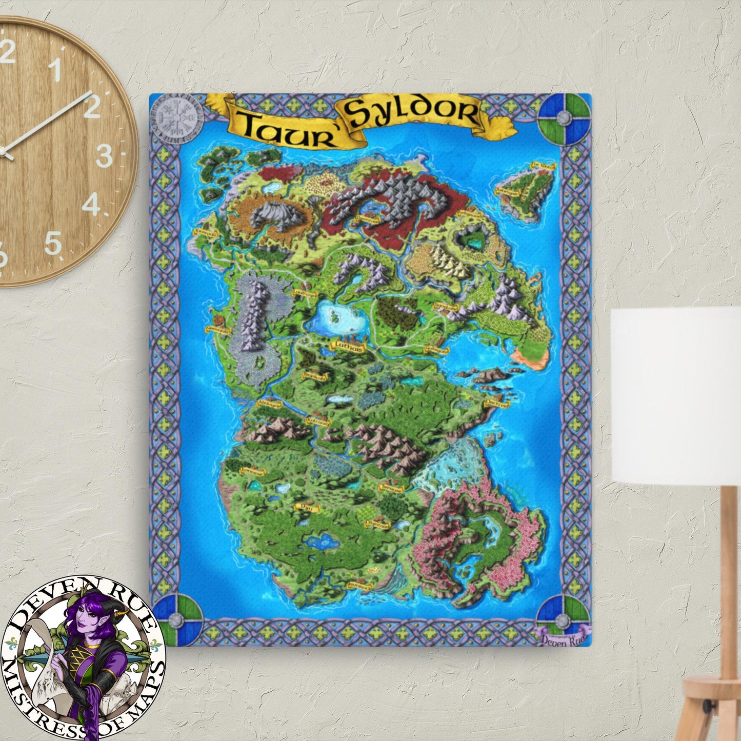 A 16" by 20" canvas print of the color Taur'Syldor map by Deven Rue.