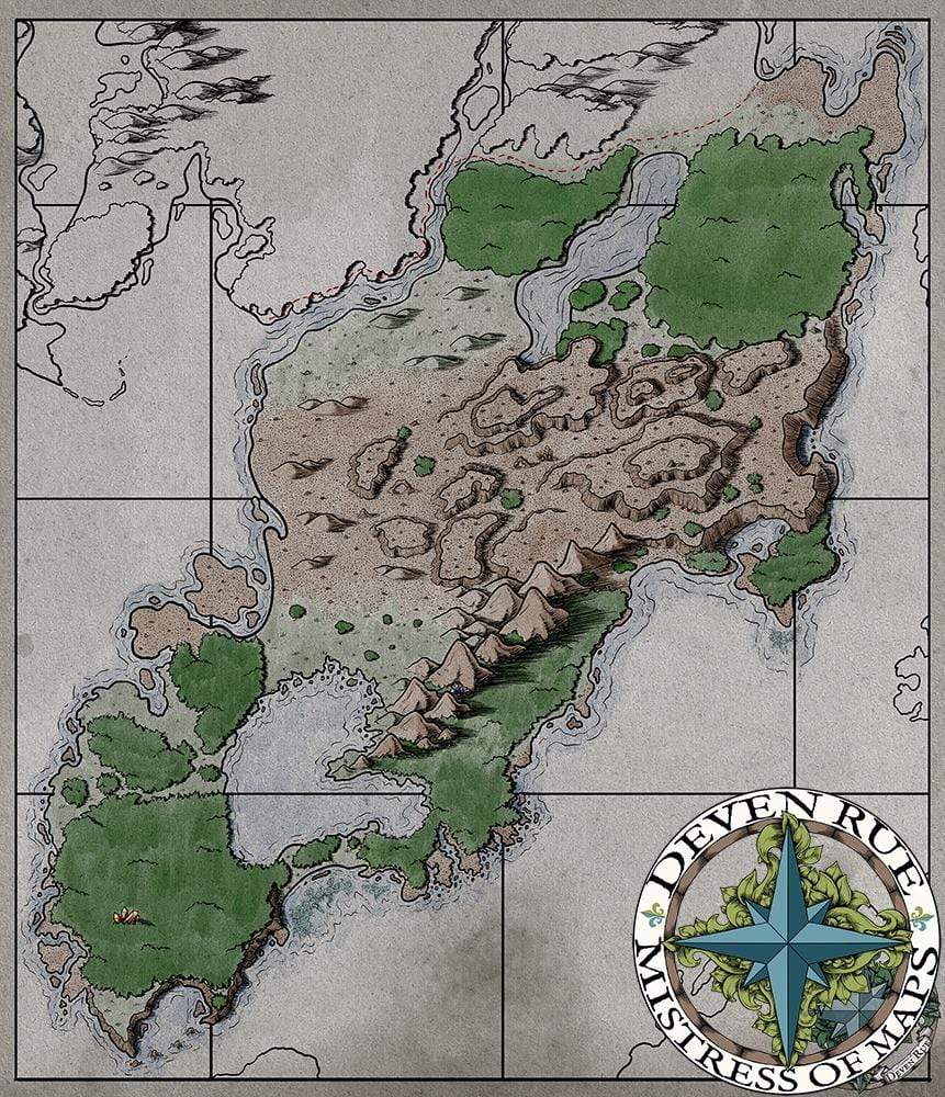 A preview of an unlabeled regional map from the Ayon VTT map pack by Deven Rue.