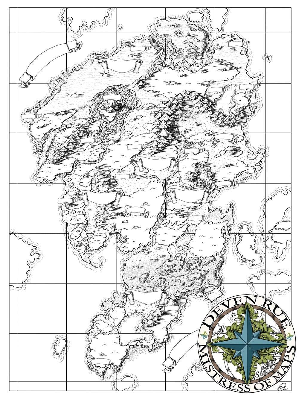 A preview of the Ayon printed prop map 36x27" black and white version without text by Deven Rue.
