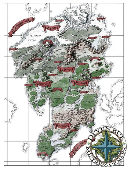 A preview of the Ayon printed prop map 36x27" color version with text by Deven Rue.