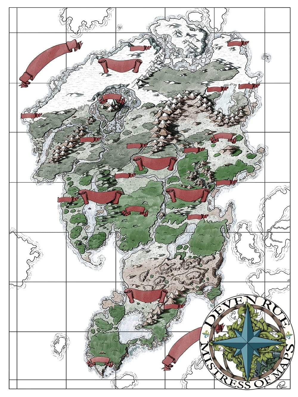 A preview of the Ayon printed prop map 36x27" color version without text by Deven Rue.