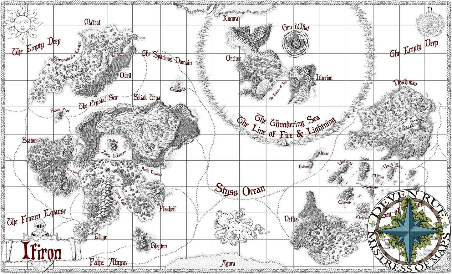The Ifiron map in black and white with labels by Deven Rue.