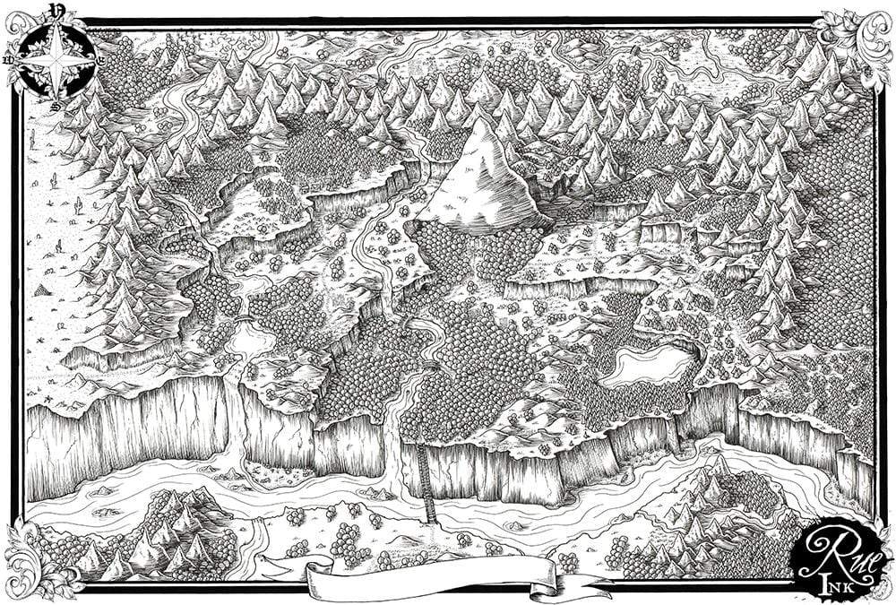 A preview of the Steppes of Augrudeen black and white map without labels by Deven Rue.