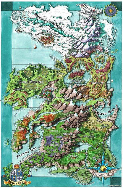 Seat of the Aturean Empire Printed Map Prop Maps 36x24 Color with text Deven Rue