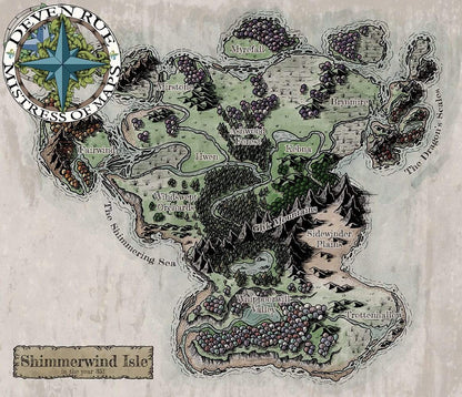 Shimmerwind Isle Map illustration by Deven Rue.