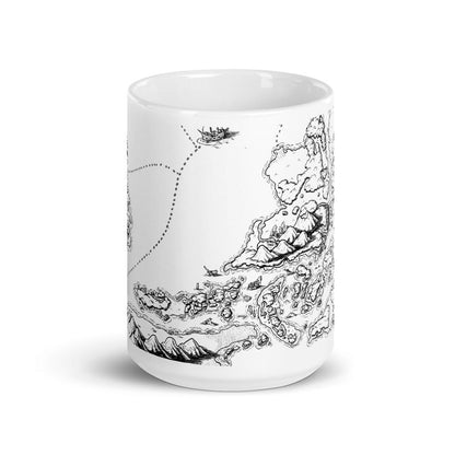 A mug featuring the Ship Graveyard black and white map by Deven Rue.
