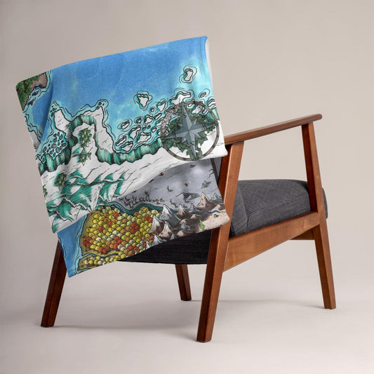 The Starfall map by Deven Rue is printed on a minky blanket, folded up on the back of a chair.
