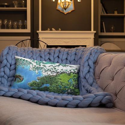 The Starfall map by Deven Rue on a 12"x20" pillow, sitting on a couch.