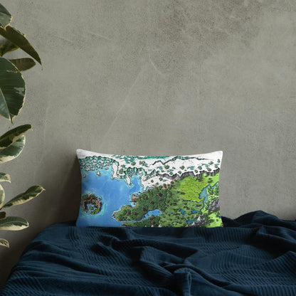 The Starfall map by Deven Rue on a 12"x20" pillow, sitting on a bed.