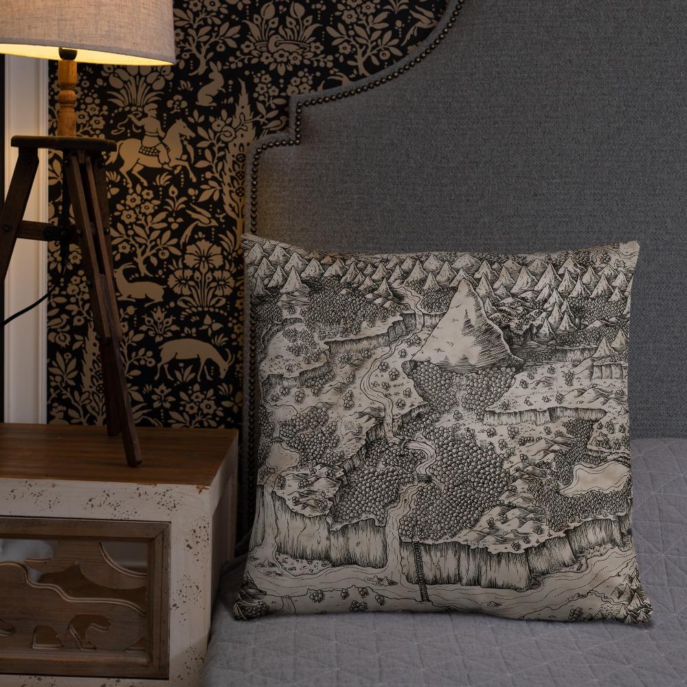 The Steppes of Augrudeen on Parchment by Deven Rue, printed on a pillow.