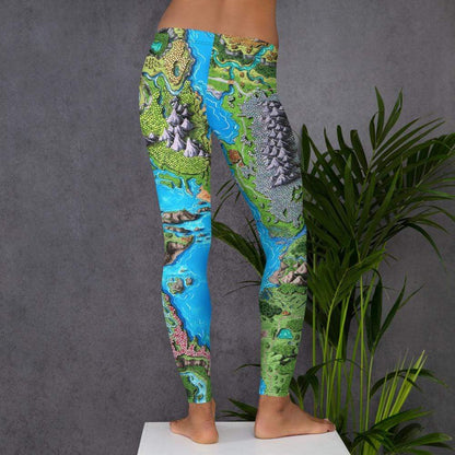 A model wears the Taur'Syldor map leggings by Deven Rue, back view.