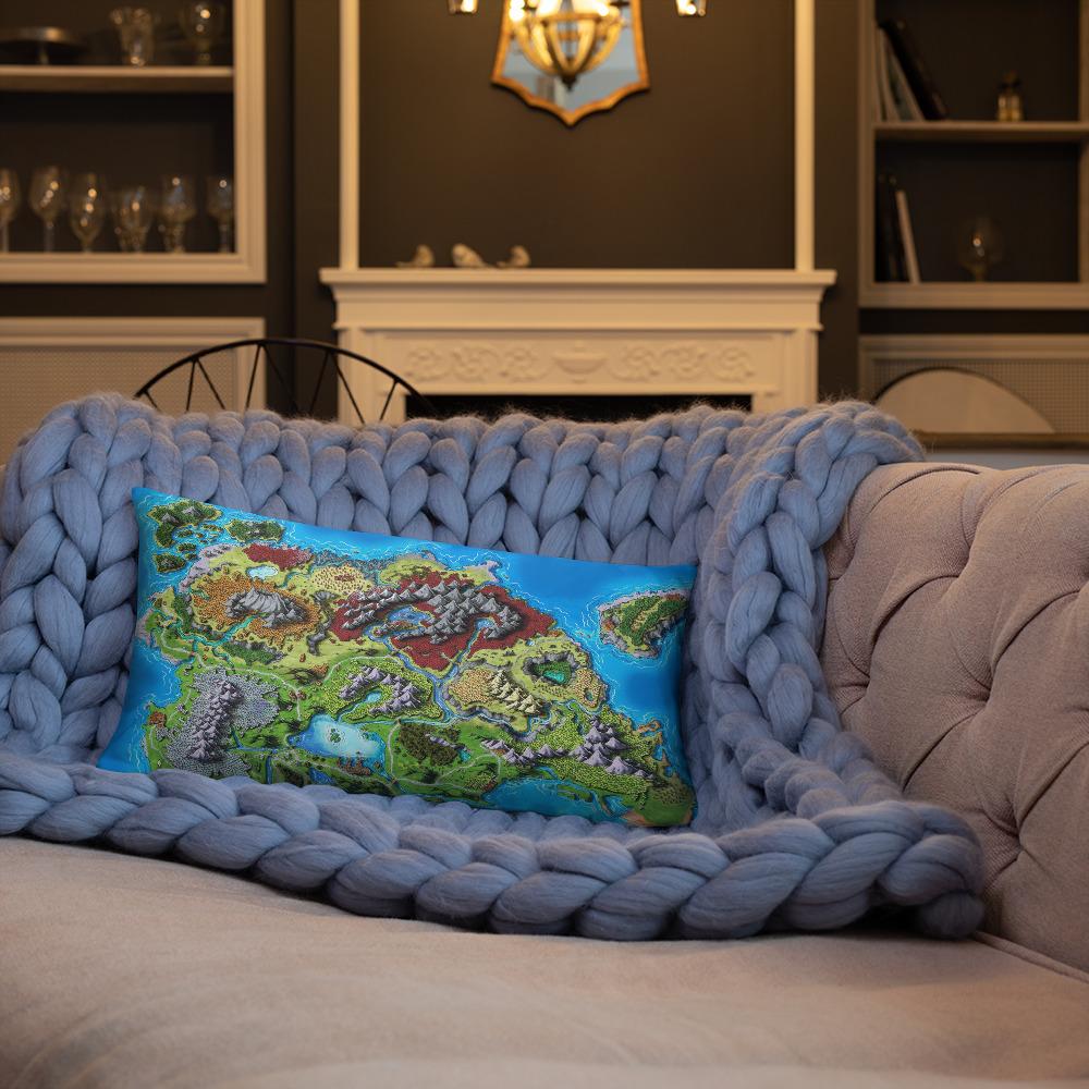 The Taur'Syldor map by Deven Rue, printed on a 12"x20" pillow.