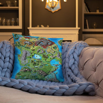 The Taur'Syldor map by Deven Rue, printed on a 18"x18" pillow.