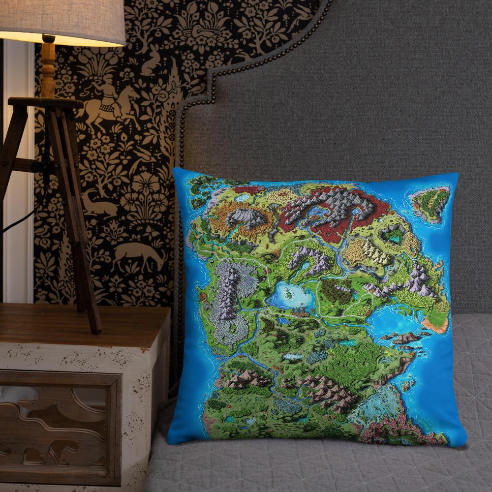 The Taur'Syldor map by Deven Rue, printed on a 22"x22" pillow.