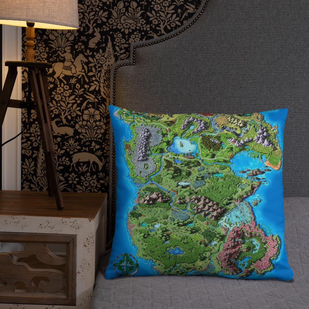 The Taur'Syldor map by Deven Rue, printed on a 22"x22" pillow.