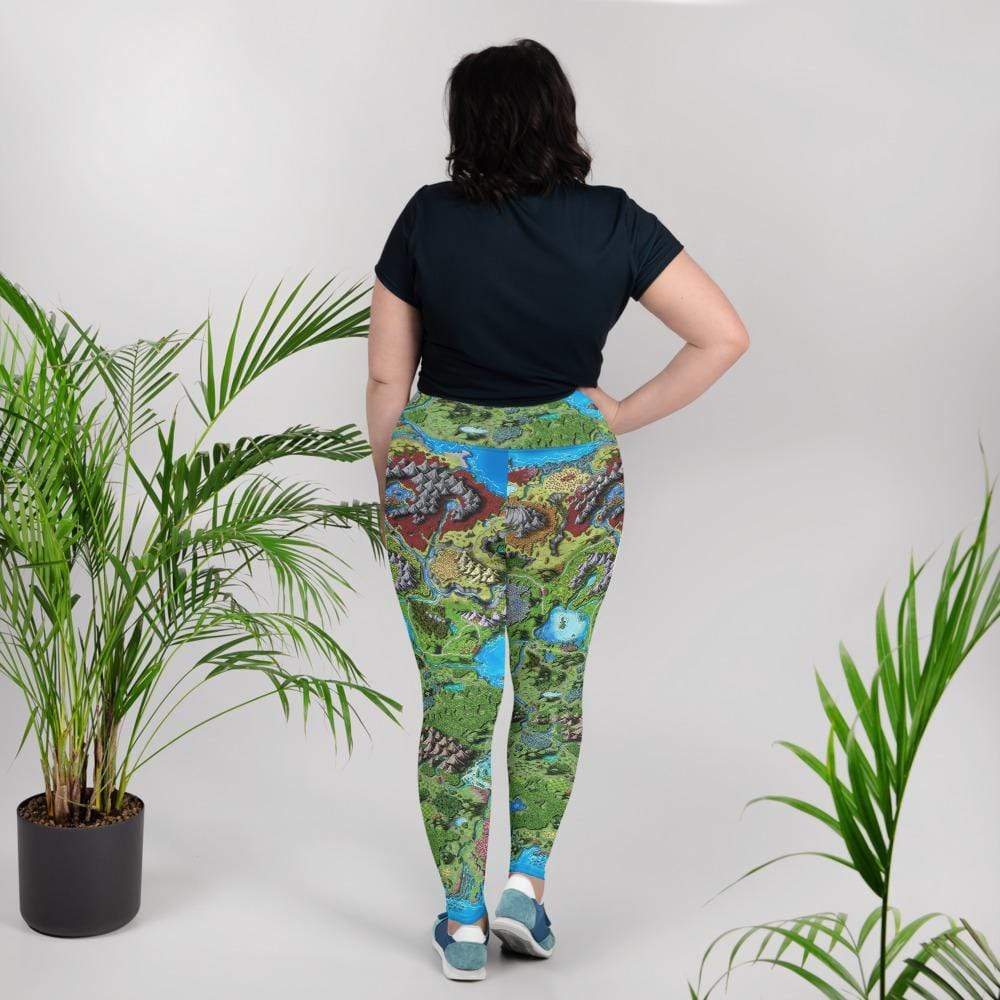 A model wears the Taur'Syldor curvy style map leggings by Deven Rue. back view.