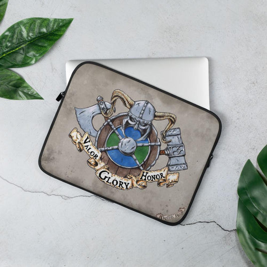 The Viking Crest Laptop Sleeve 13 in by Deven Rue.