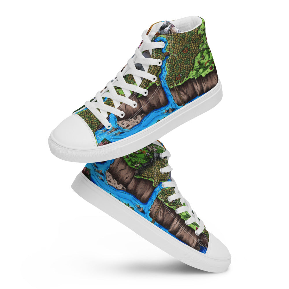 High top canvas shoes with the Augrudeen regional map print, shown at an angle.