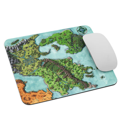 The Euphoros regional map by Deven Rue in a mousepad with a mouse for scale.