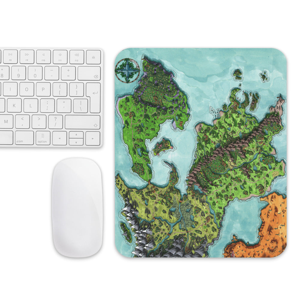 The Euphoros map mousepad with a mouse and keyboard for scale.